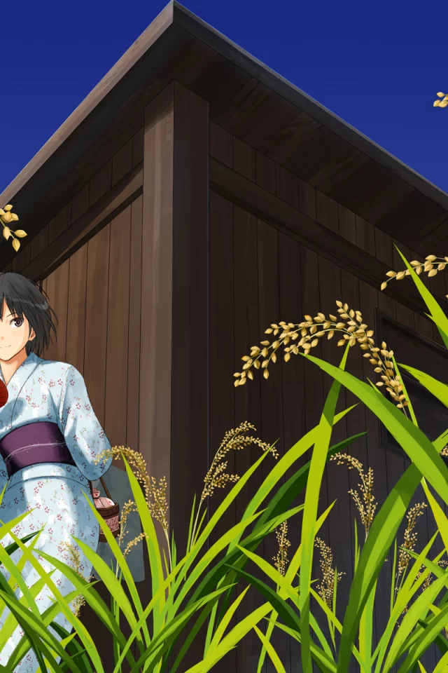 nanasaki ai, amagami, кимоно, веер, природа