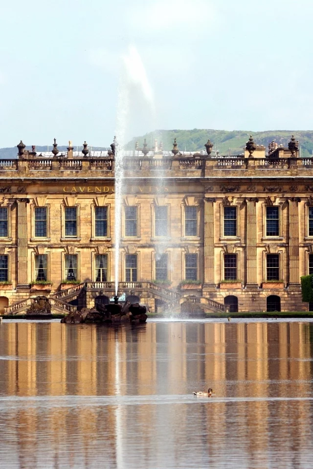 фонтан, англия, дворец, замок, утки, девоншир, чатсворт, chatsworth house, england, поместье
