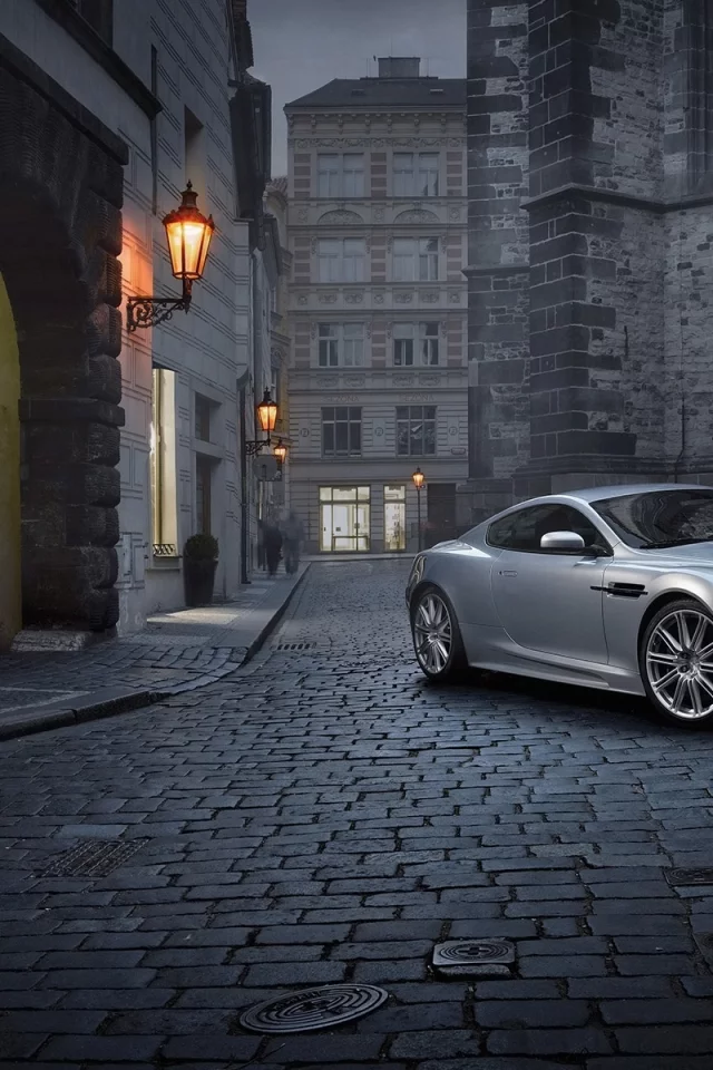 aston martin, вечер, астон мартин, город, улица, dbs, фонарь
