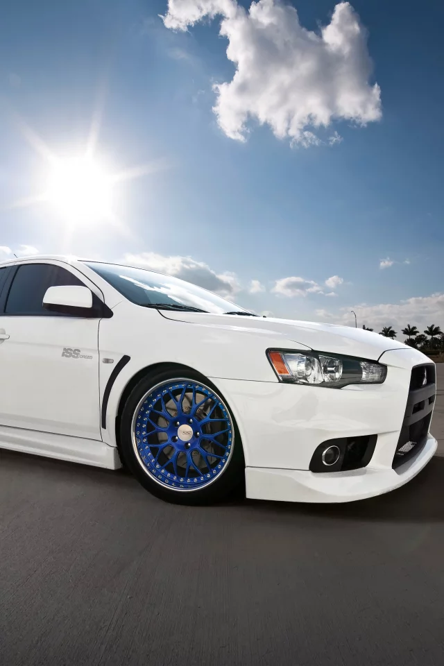 лучи, солнце, mitsubishi, небо, белый, evox, lancer
