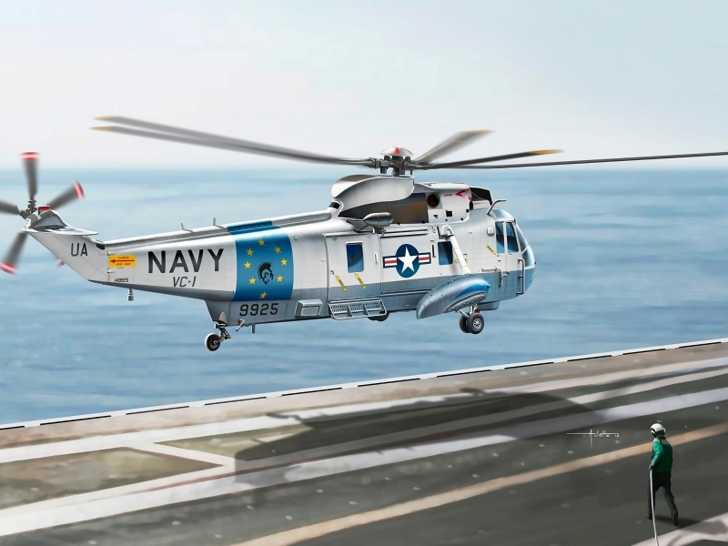 вертолёт, американский, вс сша, арт, sea king, палуба, sh-3g