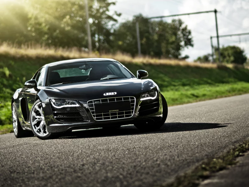 r8, чёрная, блики, ауди, дорога, front, black, audi