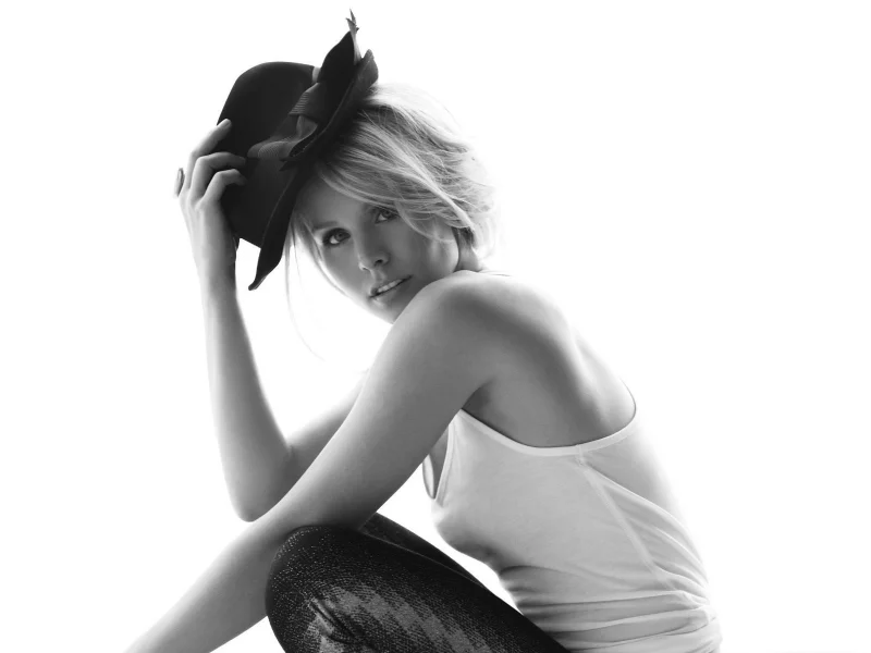 kristen bell, шляпа, чб фото, кристен белл