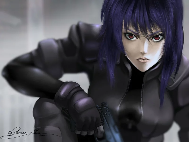 kusanagi motoko, пистолет, ghost in the shell, девушка, арт, оружие