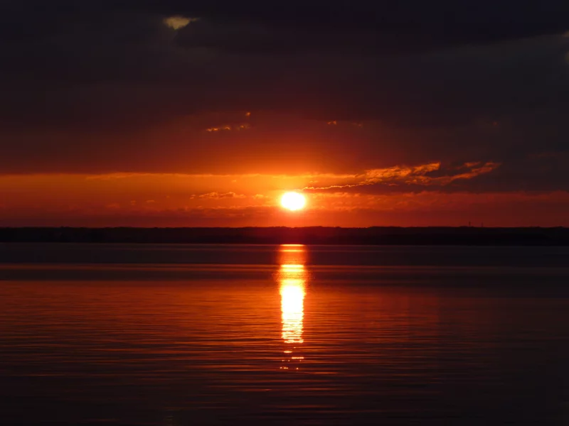 солнце, закат, река, вода