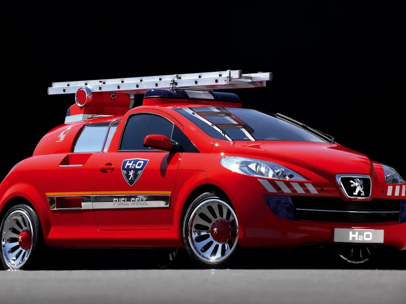 легковой пожарный автомобиль, h2o, пежо, concept, peugeot, красный, мигалки, лестница