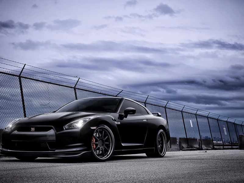 nissan, тучи, black, gt-r, небо