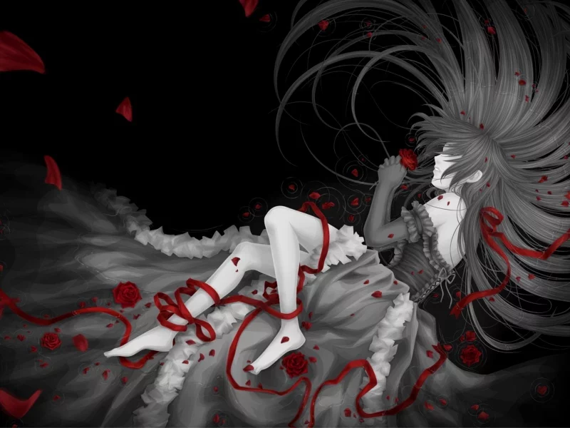 черный, pandora hearts, сердца пандоры, alice, девушка, розы, ленточка, лепестки