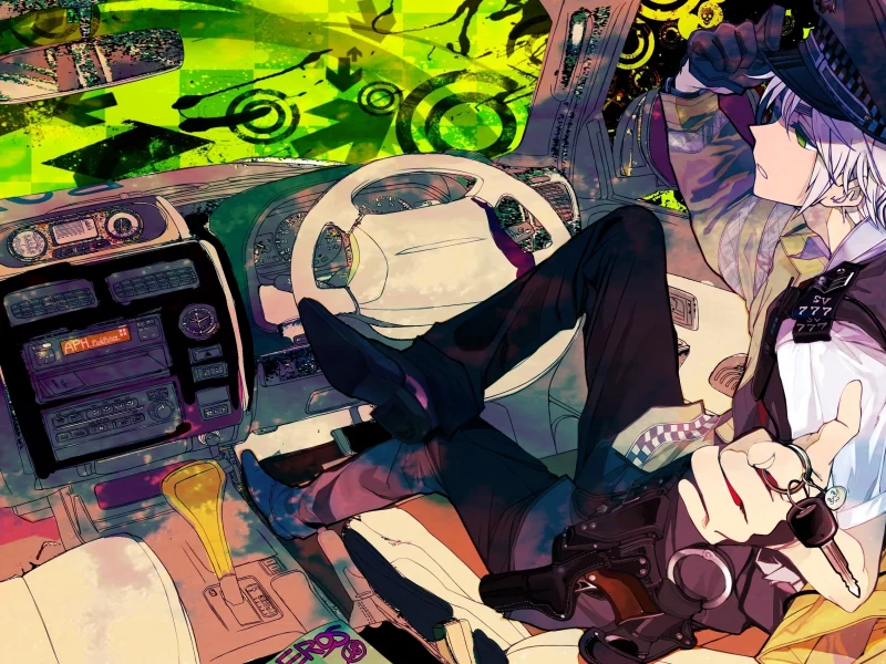 парень, hetalia, хеталия, салон, полицейский, руль, кот