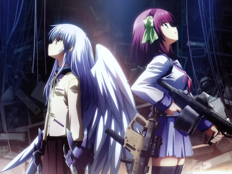 anime, ангел, аниме, юри накамура, автомат, tenshi, yuri nakamura, kanade tachibana, канаде тачибана, ангельские ритмы, angel beats!, крылья
