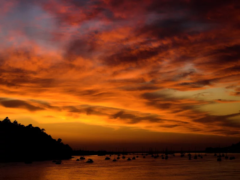 sunset at conwy, корабли, яхты, залив, закат, бухта