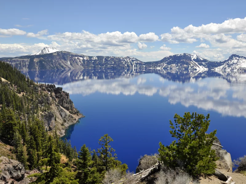 горы, природа, crater lake, озеро, лес, oregon