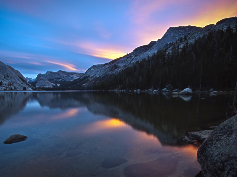 tenaya lake, горы, california, рассвет