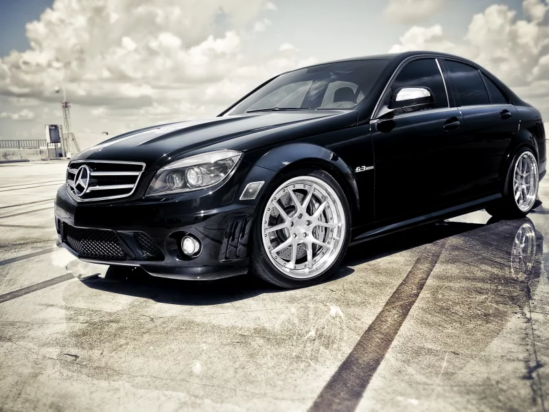 c klasse, мерседес, облака, mercedes, черный