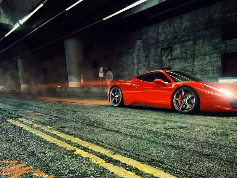 феррари, тоннель, дорога, ferrari, ночь, 458 italia