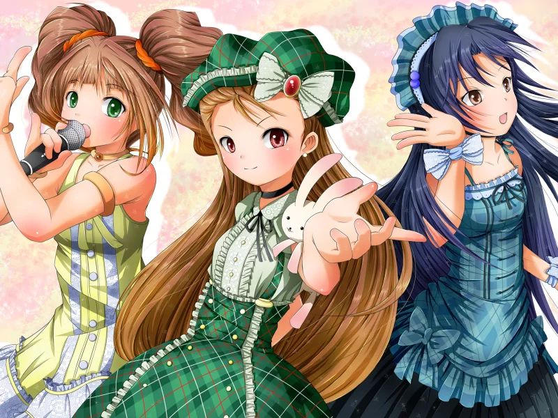 игрушка, idolmaster, девушки, микрофон, пение