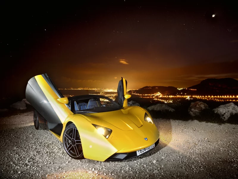 обои, ночь, marussia, пейзаж, supercar, город, суперкар, маруся, горы