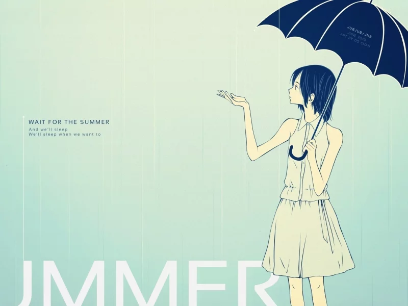 зонт, дождь, фон, summer, надпись, девушка