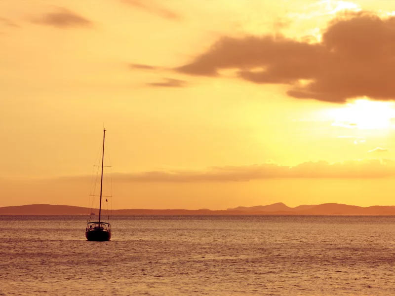 яхта, горизонт, море, закат, mallorca, майорка