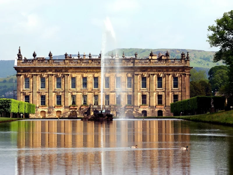 фонтан, англия, дворец, замок, утки, девоншир, чатсворт, chatsworth house, england, поместье