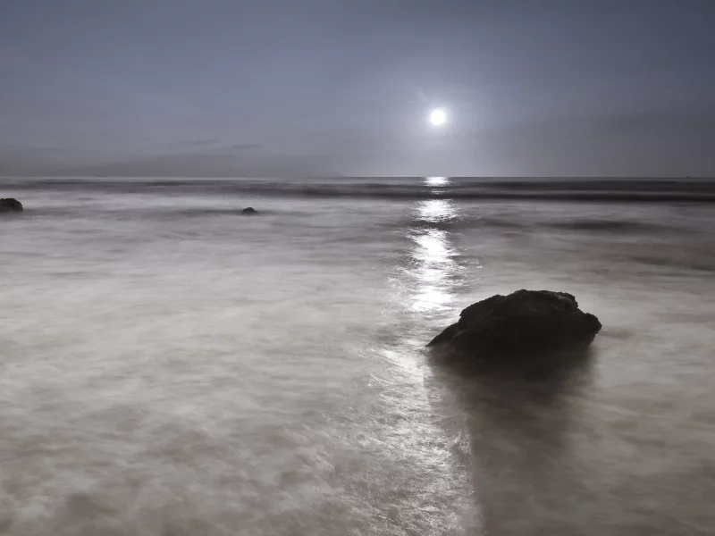 ночь, камни, луна, море