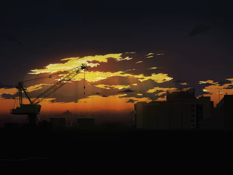 арт, вечер, небо, закат, город, завод, облака, sunset, кран, evening sity, подъёмный