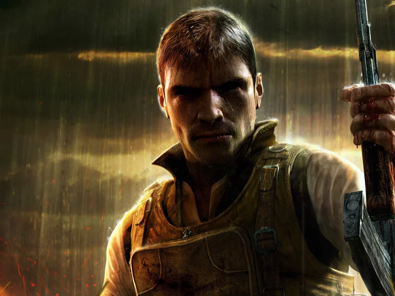 держит, оружие, искры, far cry 2, дождь
