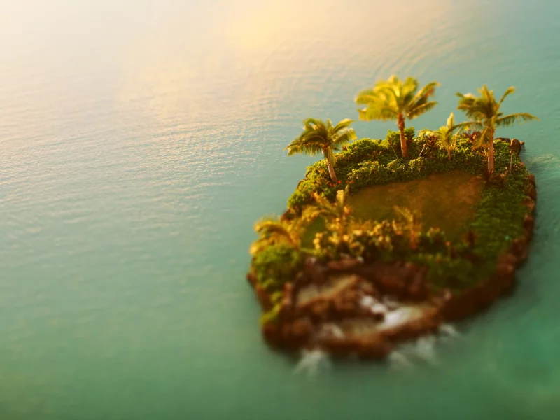 пальмы, tilt-shift, остров, вода, landscape