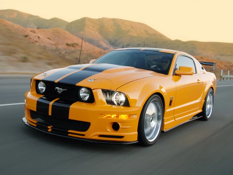 мустанг, orange, скорость, спортивные полосы, горы, ford, оранжевый, roush stage 3, mustang, форд