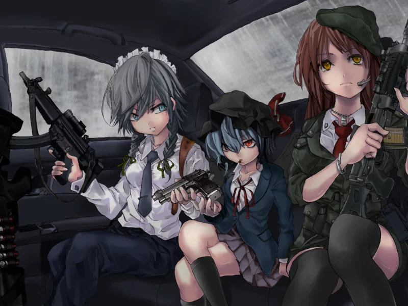 машина, форма, салон, оружие, touhou, девочки