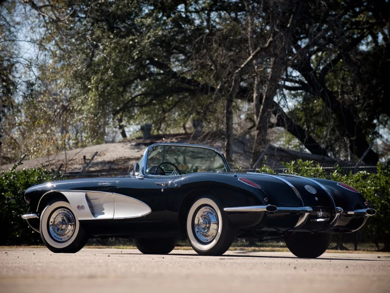 вид сзади, корветт, chevrolet, 1960, красивая машина, спорткар, деревья, шевроле, с1, c1, классика, corvette