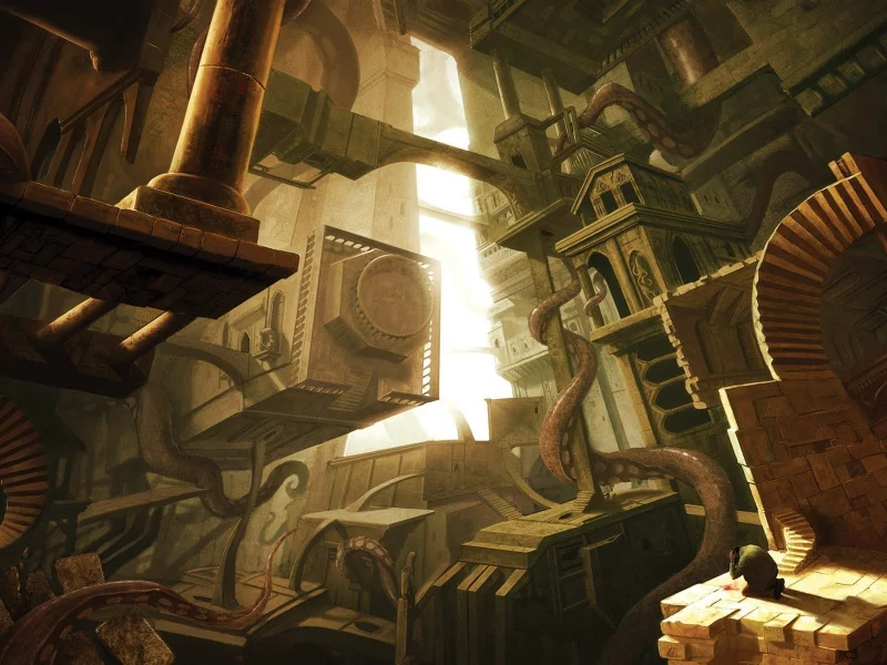 щупальцы, ситуация, фантазия, человек, обсурд, лестницы, marc simonetti, плоскости, картина