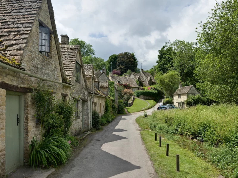 старина, дома, bibury, дорога, деревушка
