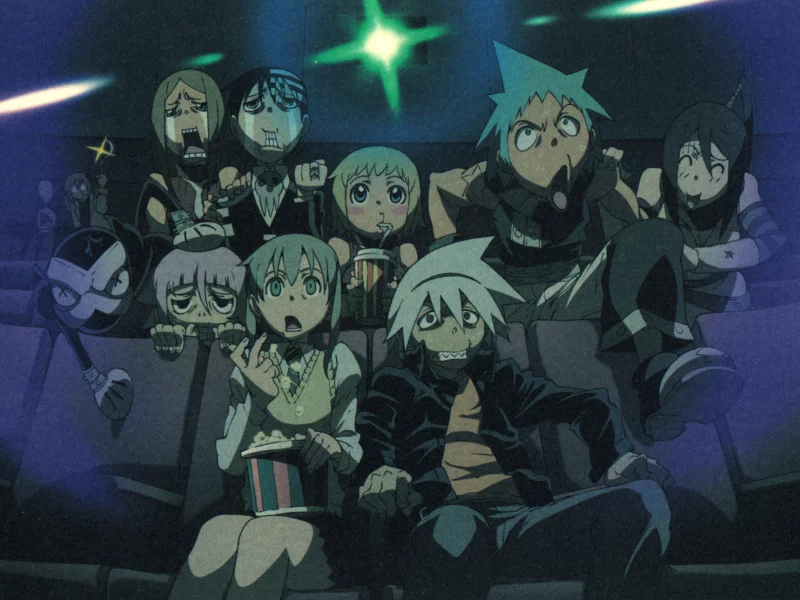 обои, аниме, кино, попкорн, взгляд, soul eater, кресла