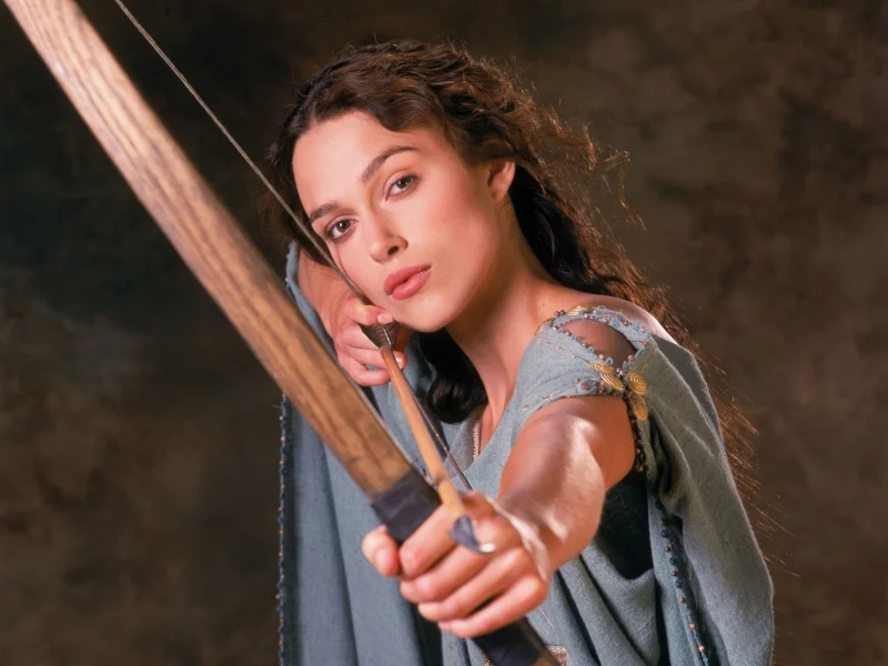 красотка, стрела, king arthur, кира найтли, keira knightley, актриса, тетива, лук, фильм, девушка, король артур, лицо, волосы