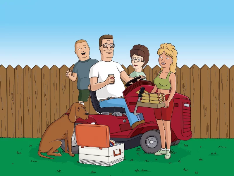 king of the hill, забор, собака, hank, семья, газон, bobby, царь горы, luanne, peggy, хотдоги