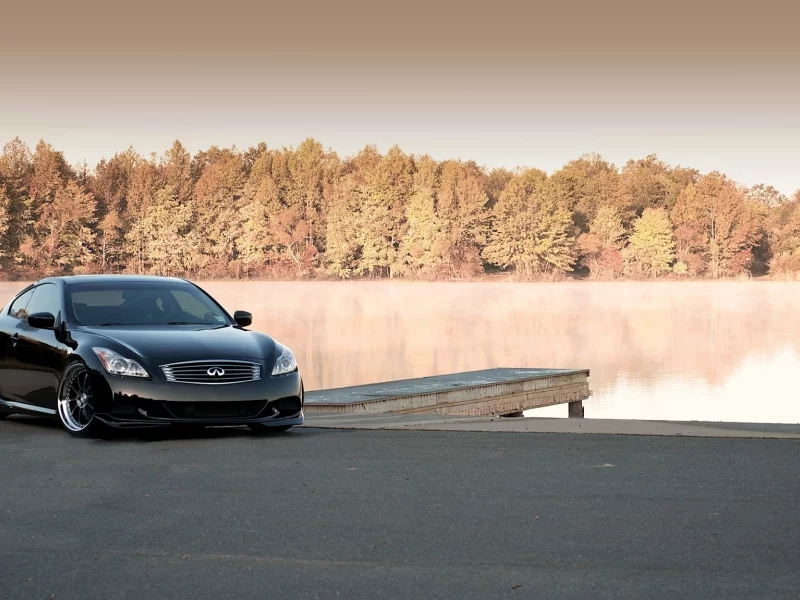 auto, озеро, отрожение, осень, infiniti, деревья, фото, g37, cars