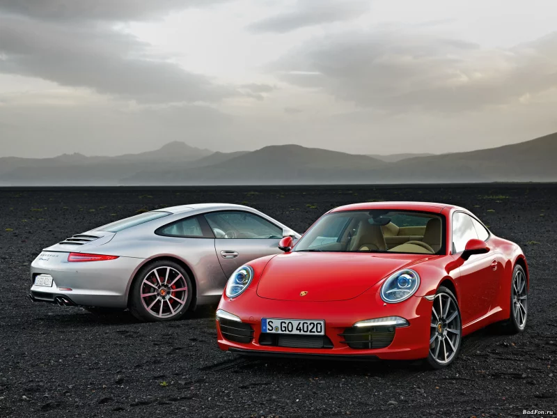 порше, 911, carrera, суперкар, серебристый, porsche, передняя часть, красный, задняя часть, карерра, горы, небо, 991
