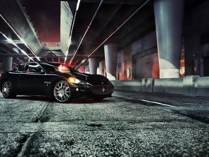 черная, автомобиль, мазерати, ночь, асфальт, granturismo, город, maserati