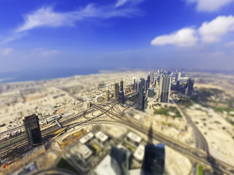 дубаи, пейзаж, небоскребы, боке, dubai, высота, небо