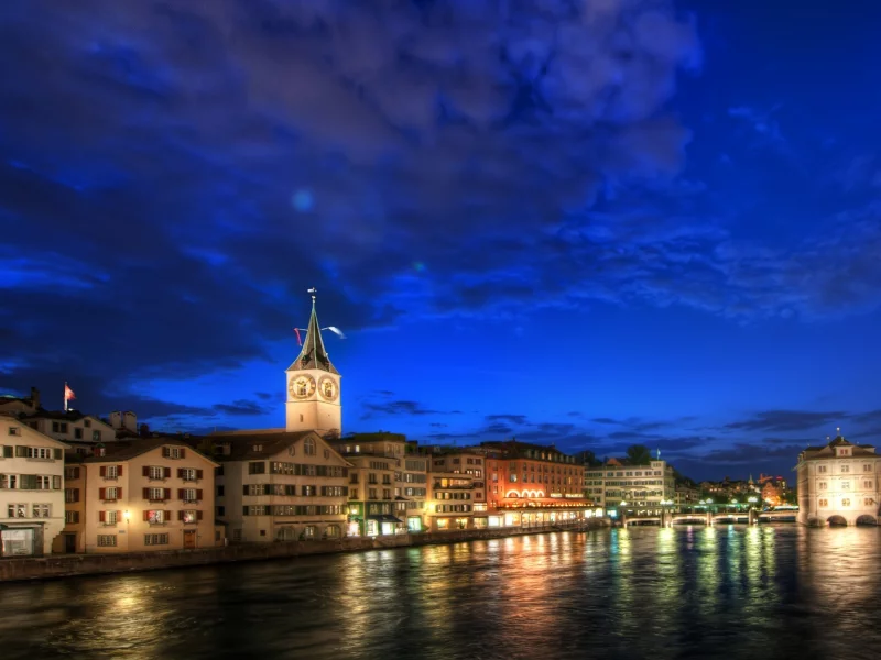 швейцария, night, ночь, цюрих, switzerland, europe, река, zurich