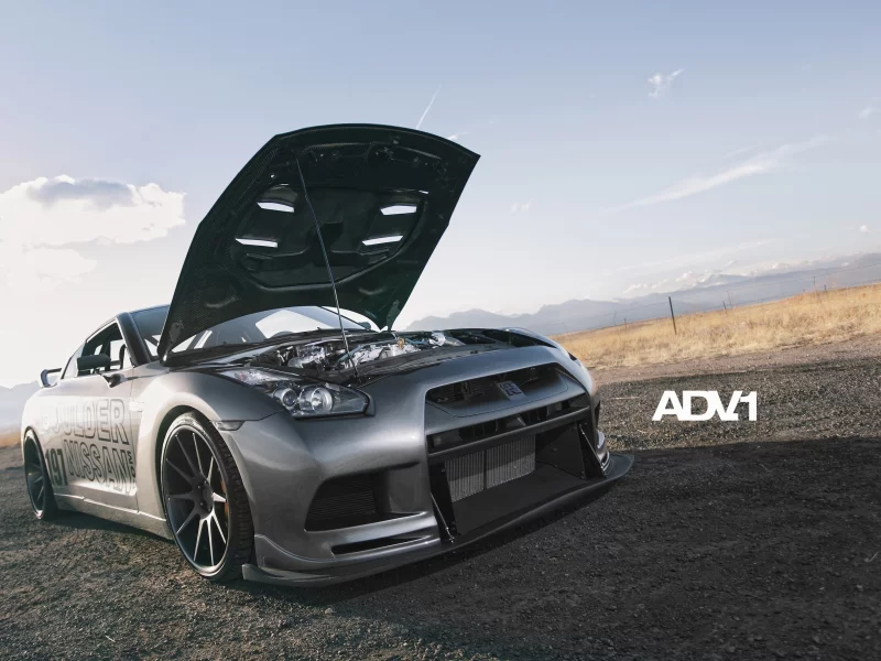 nissan, открытый капот, adv1, gt-r, автомобильные диски, поле