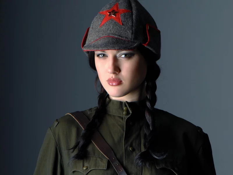 звезда, pretty girl, гимнастёрка, девушка, красивая, военная, красная, форма, косички