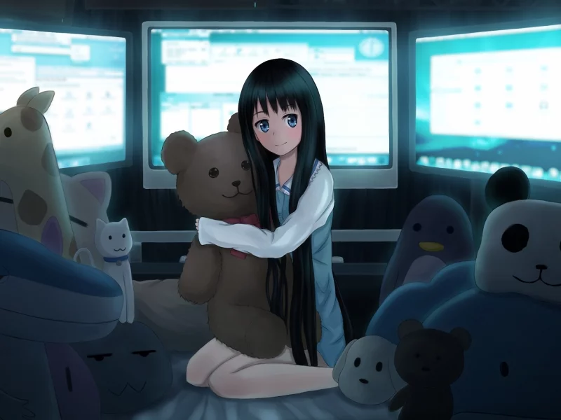 медаедь, игрушки, мониторы, девочка, kamisama no memo chou