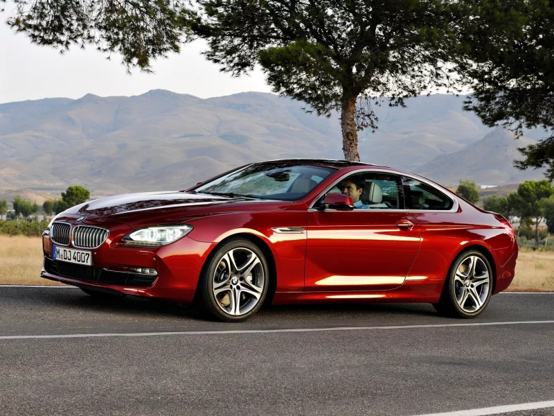 650i, bmw, деревья, горы, бордовый, дорога, coupe, бмв