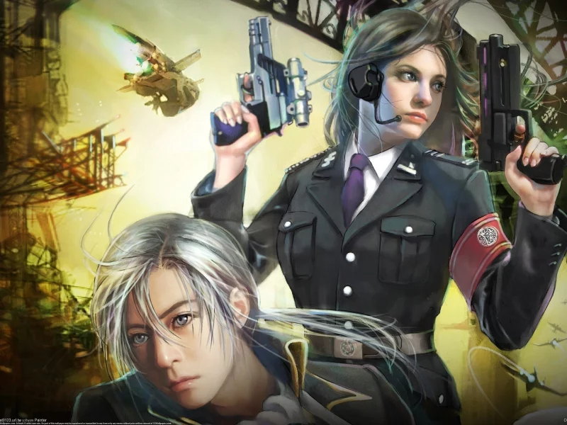 парень, форма, корабль, оружие, девушка, sci-fi, cg wallpapers, научная фантастика, taiwan, girl, guns, i-chen lin, spaceship, космическая станция, station