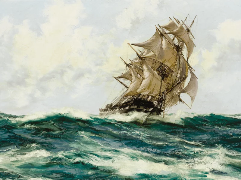 montague dawson, море, волны, парусник