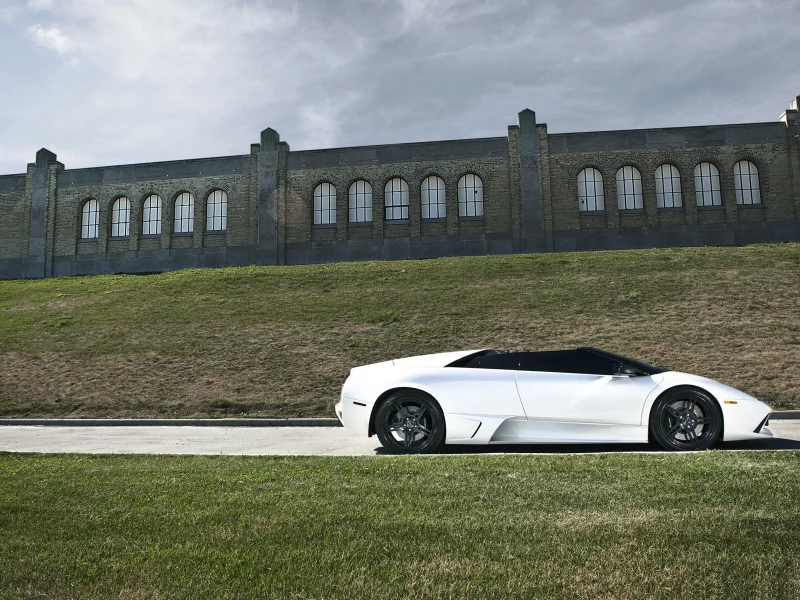 белый, lamborghini, стена, машины, здание, спорт, стены, фото, здания, тачки, машина, трава, lp640 roadster