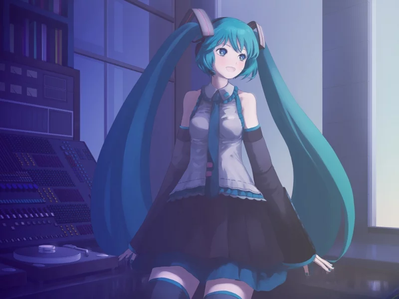 сидит, улыбается, vocaloid, hatsune miku