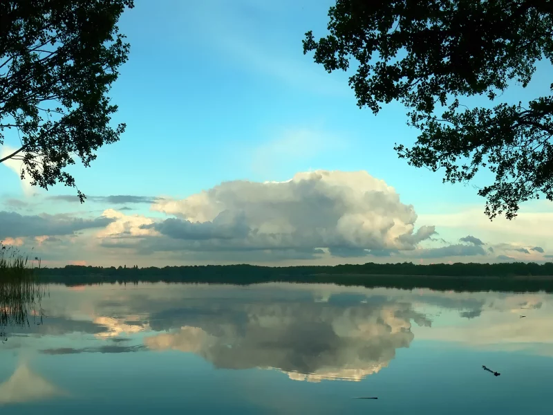 природа, отражение, озеро, облака, деревья, тайга, вода, фото, небо, пейзаж, лес